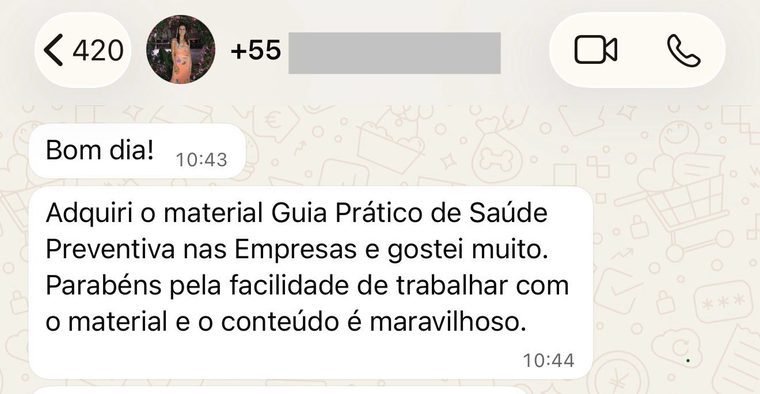 Cliente elogiando o Guia Prático de Saúde Preventiva