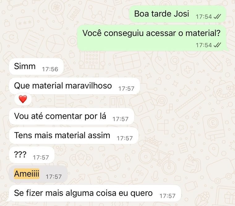 Cliente elogiando o material