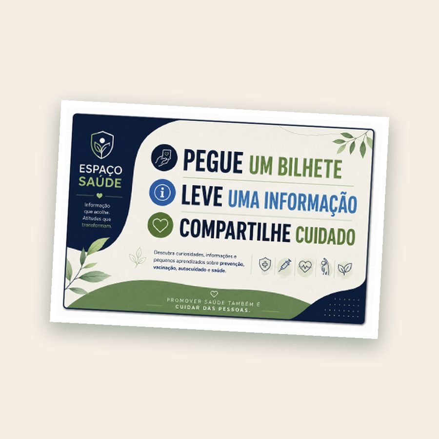 Placa do Espaço Saúde para a cesta